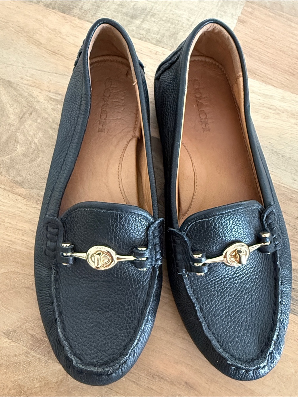 Coach Black Pebbled Leather Loafers with Gold Horsebit